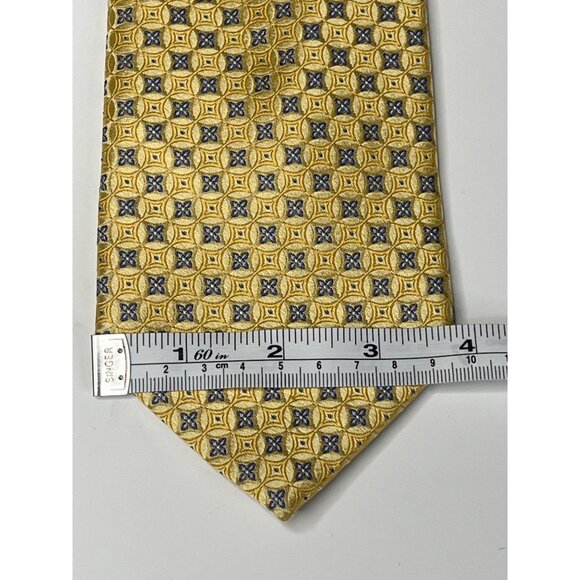 JS Blank Silk Tie Mens Yellow Blue Geometric Business Preppy Necktie - Picture 10 of 10